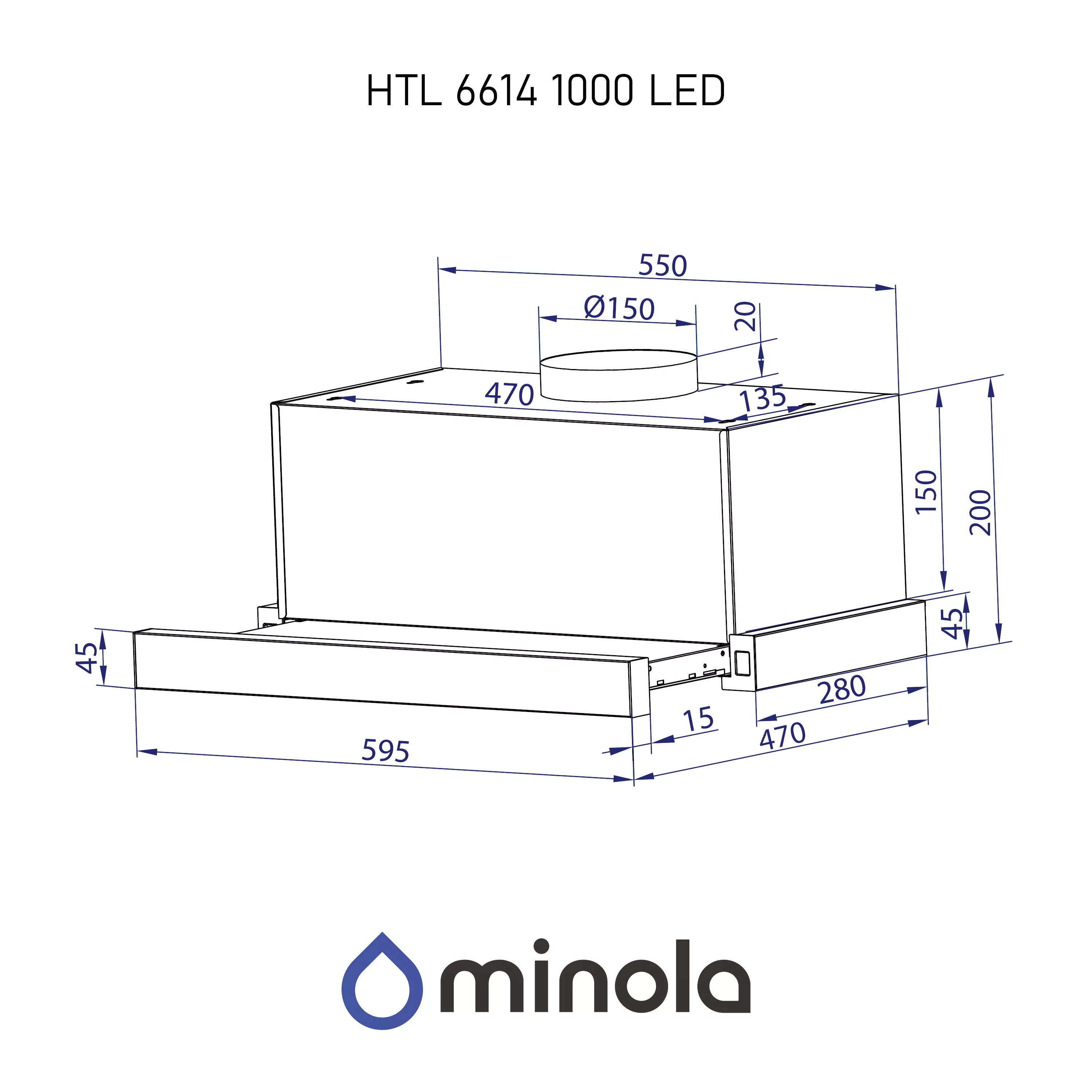 ➤Купити витяжку телескопічну Minola HTL 6614 BLF 1000 LED в Києві